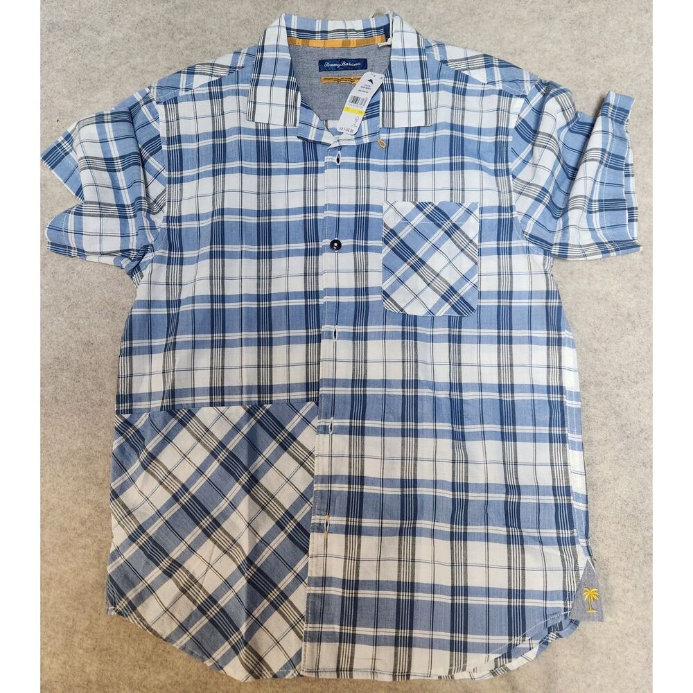 New Tommy Bahama Men's Blue Plaid Shirt Size Large